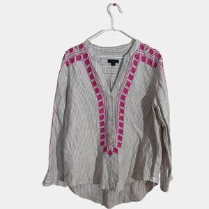 J. Crew Embroidered V-neck Linen Tunic Top Shirt Sz Small